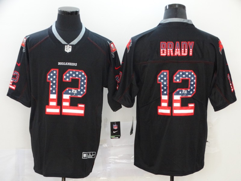 Men's Tampa Bay Buccaneers #12 Tom Brady Black USA Flag Fashion Color Rush NFL Jersey